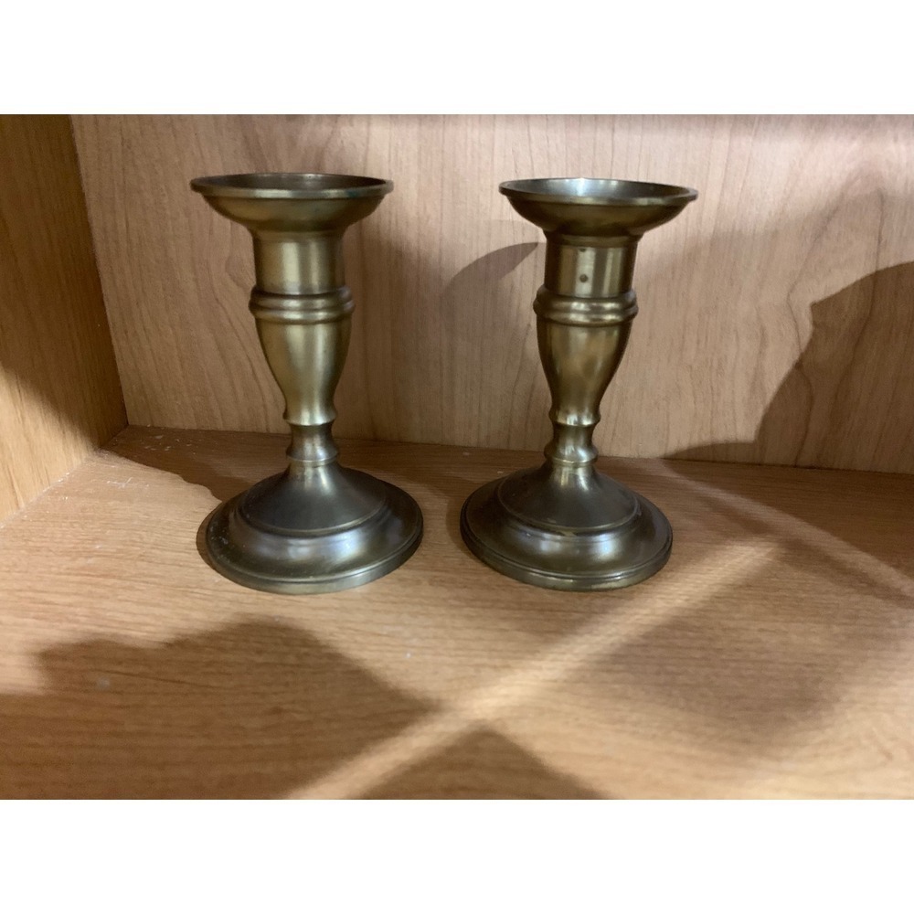 Vintage Brass Candlestick Holders Set of 2 Retro Minimalist Earthy Boho Gold 5"